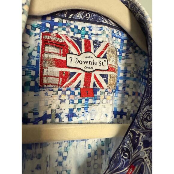 London 7 Downie St. Couture blue plaid button down - Picture 7 of 9